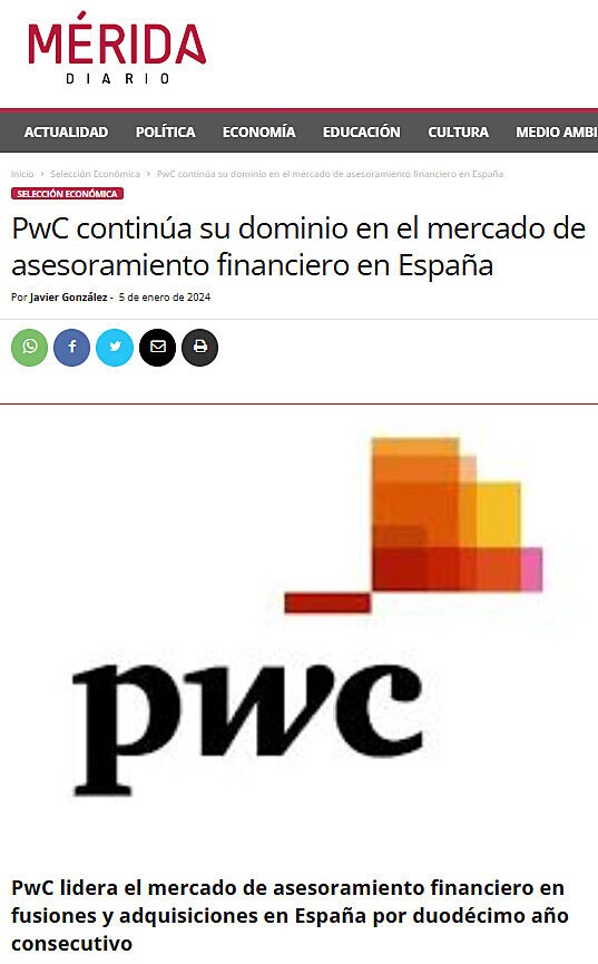 PwC contina su dominio en el mercado de asesoramiento financiero en Espaa
